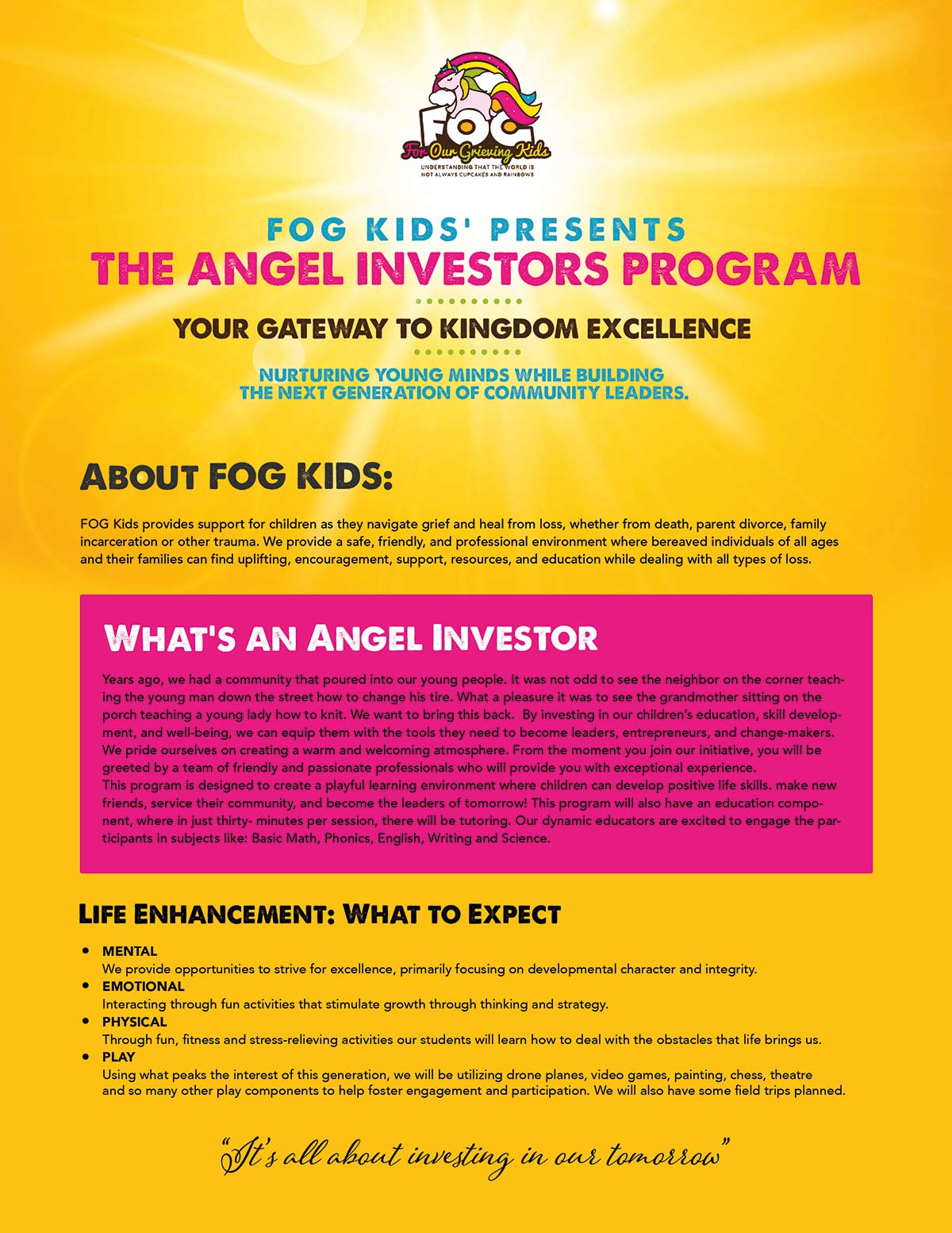 FOG Kids’ Presents The Angel Investors Program